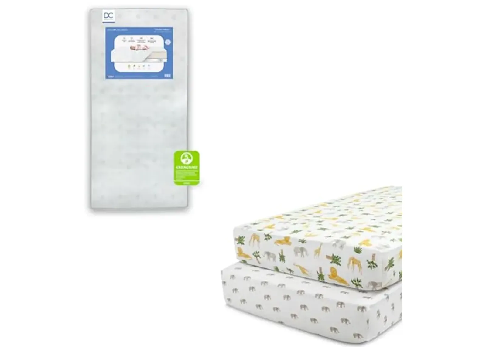 Delta Children Twinkle Galaxy Dual Sided Recycled Fiber Core Crib and Toddler Mattress Fitted Crib Sheets for Girls and Boys (Pack of 2), Safari Friends (Bundle)