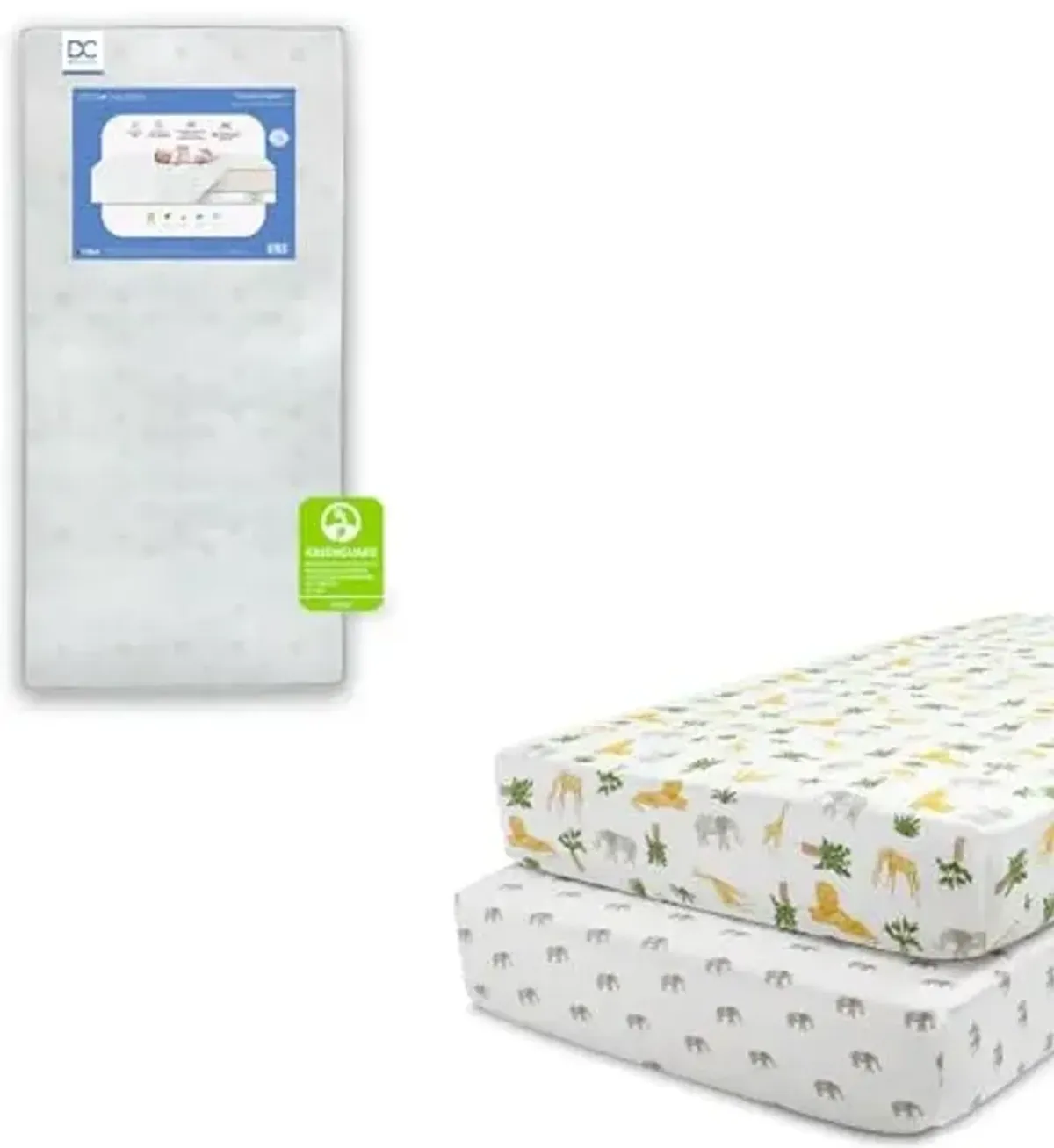 Delta Children Twinkle Galaxy Dual Sided Recycled Fiber Core Crib and Toddler Mattress Fitted Crib Sheets for Girls and Boys (Pack of 2), Safari Friends (Bundle)