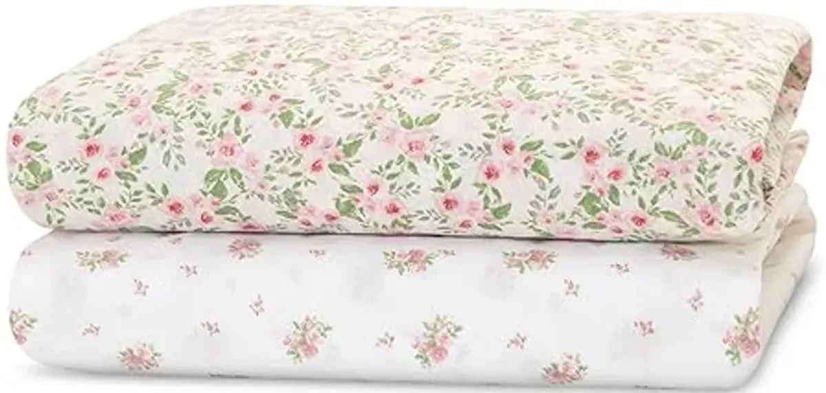 Delta Children Twinkle Stars Fiber Core Crib and Toddler Mattress Fitted Crib Sheets for Girls and Boys (Pack of 2), Pink Floral (Bundle)