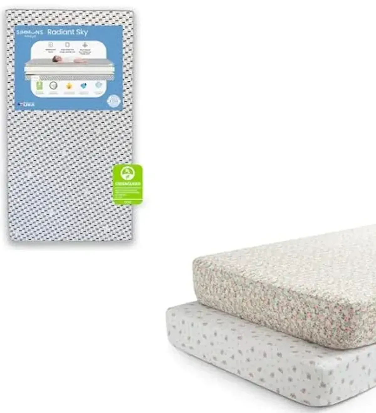 Delta Children Simmons Kids Radiant Sky Dual Sided Baby Crib Mattress and Toddler Mattress Fitted Crib Sheets for Girls and Boys (Pack of 2), Pink Floral (Bundle)