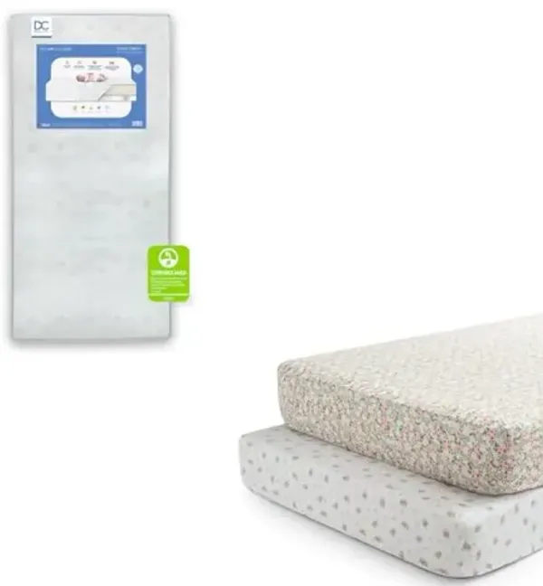 Delta Children Twinkle Galaxy Dual Sided Recycled Fiber Core Crib and Toddler Mattress Fitted Crib Sheets for Girls and Boys (Pack of 2), Pink Floral (Bundle)