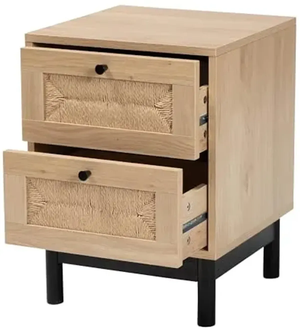 Baxton Studio Cherelle Mid-Century Modern Light Brown and Black 2-Drawer End Table