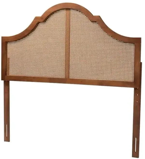 Baxton Studio Camila Classic and Traditional Ash Walnut Finished Wood King Size Headboard with Rattan
