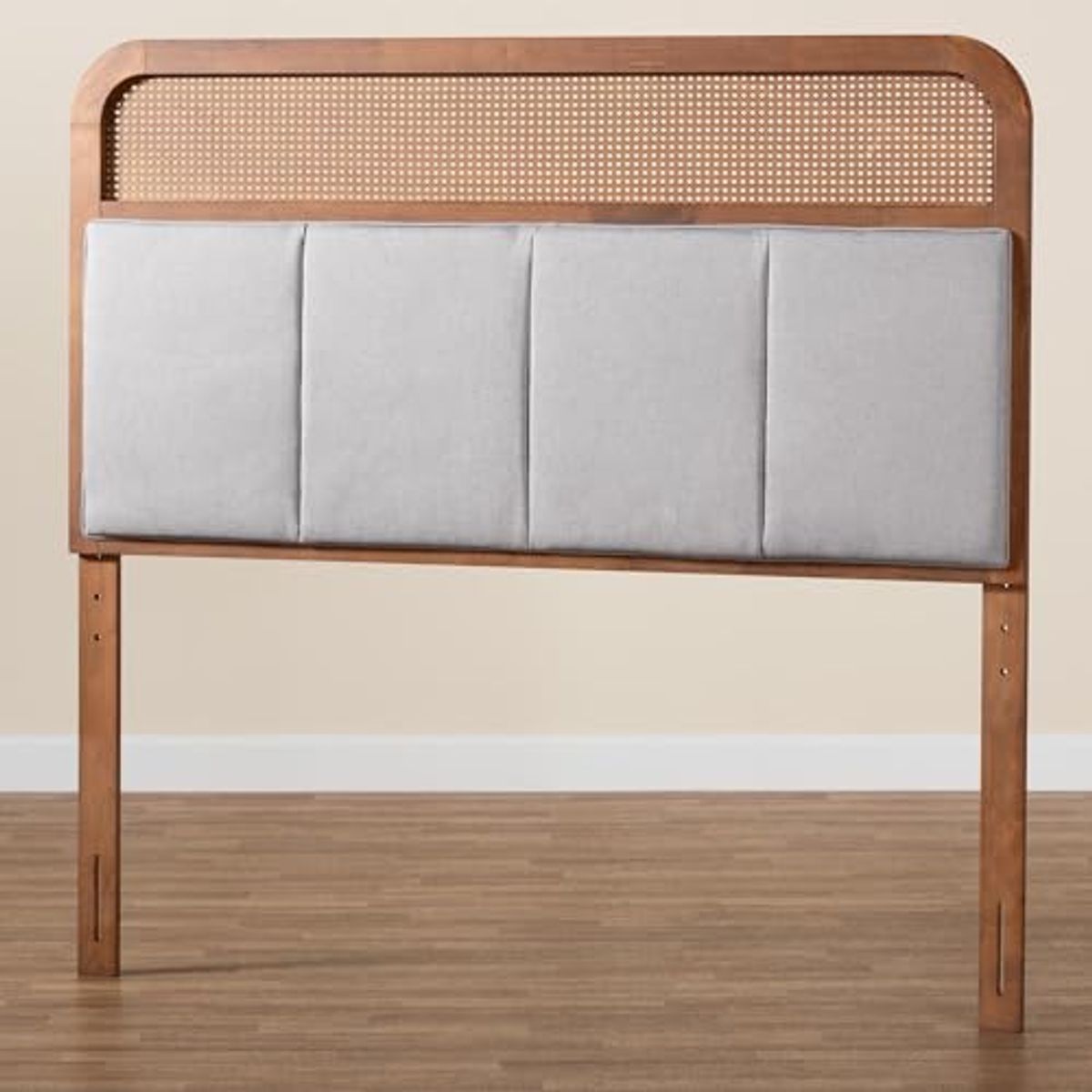 Baxton Studio Esti Headboard, King, Light Grey/Ash Walnut