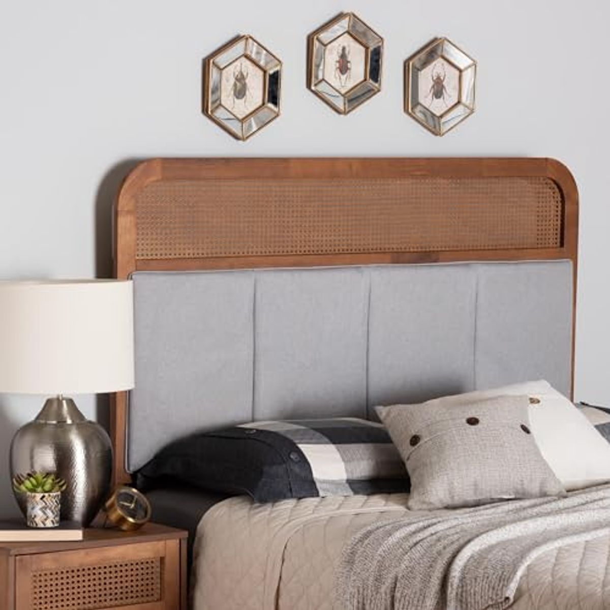 Baxton Studio Esti Headboard, King, Light Grey/Ash Walnut