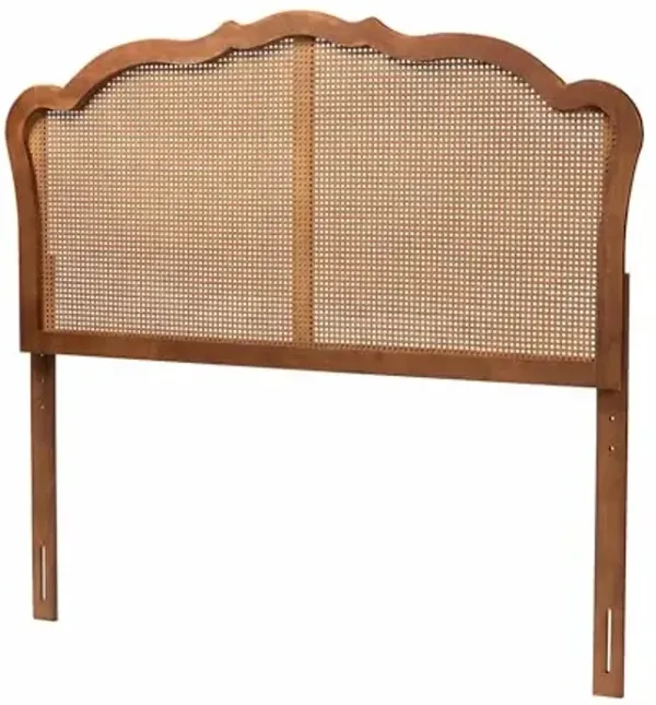 Baxton Studio Leandra Classic and Traditional Ash Walnut Finished Wood King Size Headboard with Rattan