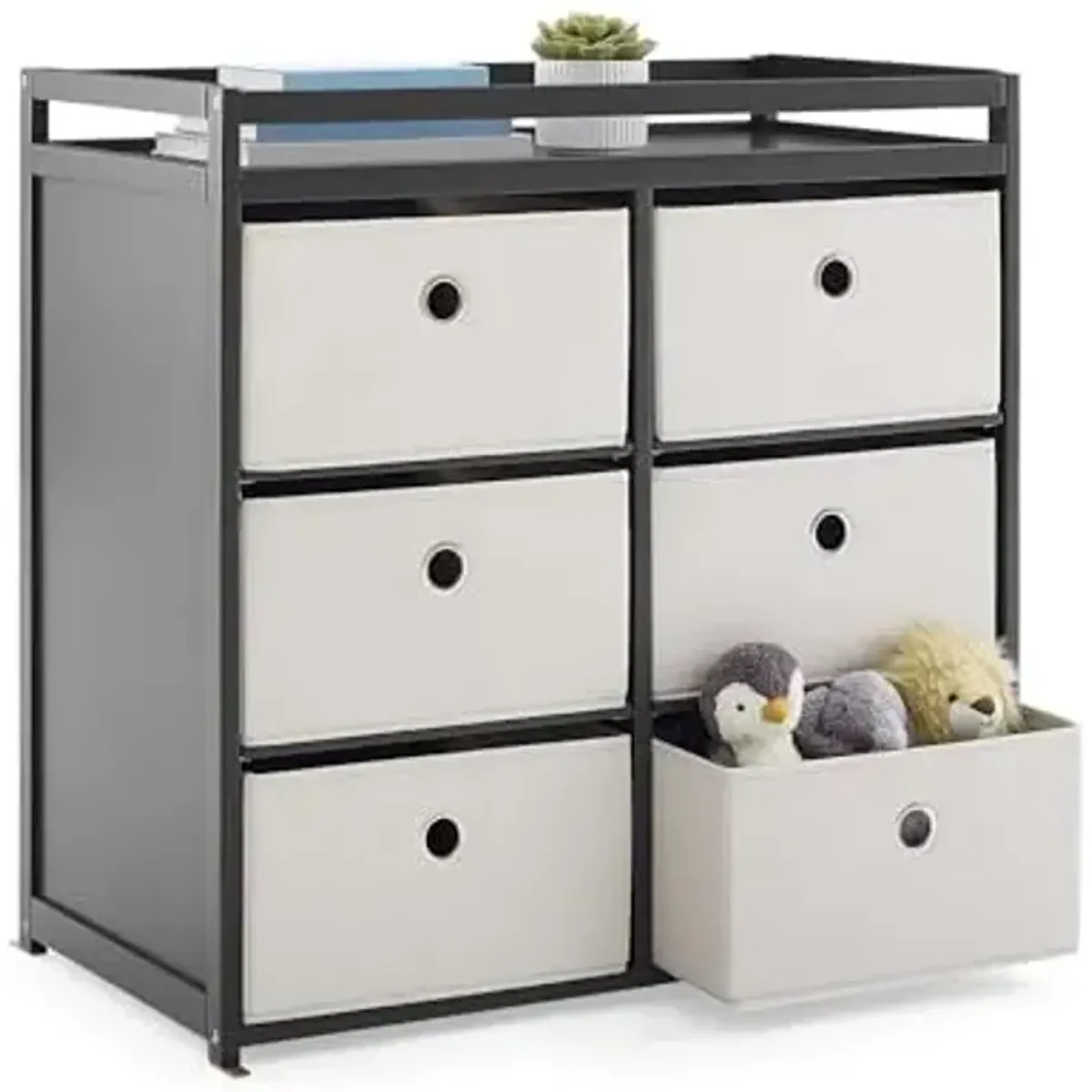 Delta Children Hayes Changing Table and Dresser for Bedroom with 6 Fabric Drawers, Charcoal Grey/Flax