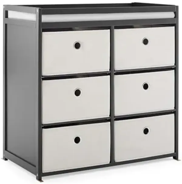 Delta Children Hayes Changing Table and Dresser for Bedroom with 6 Fabric Drawers, Charcoal Grey/Flax