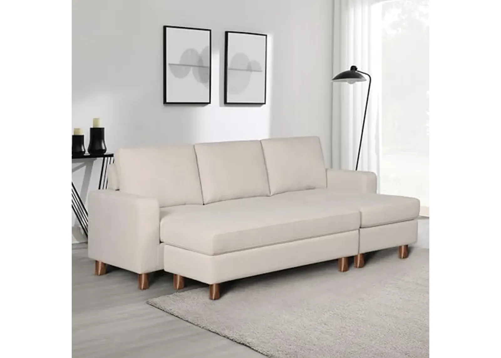 Abbyson Living Berkeley Fabric Reversible Sectional and Ottoman, Cream