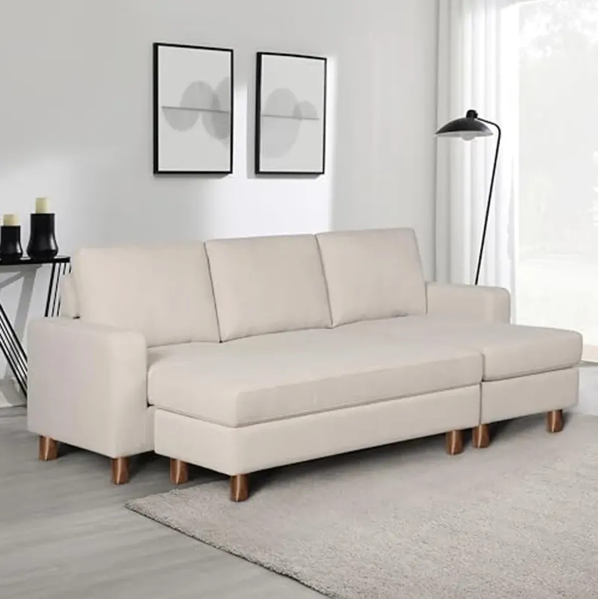 Abbyson Living Berkeley Fabric Reversible Sectional and Ottoman, Cream