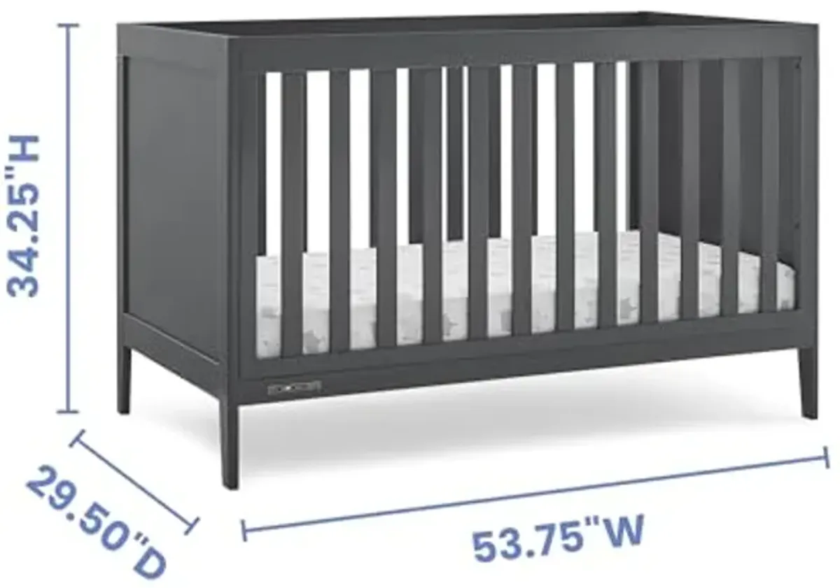 Delta Children Hayes 4-in-1 Convertible Crib - Greenguard Gold Certified, Charcoal Grey