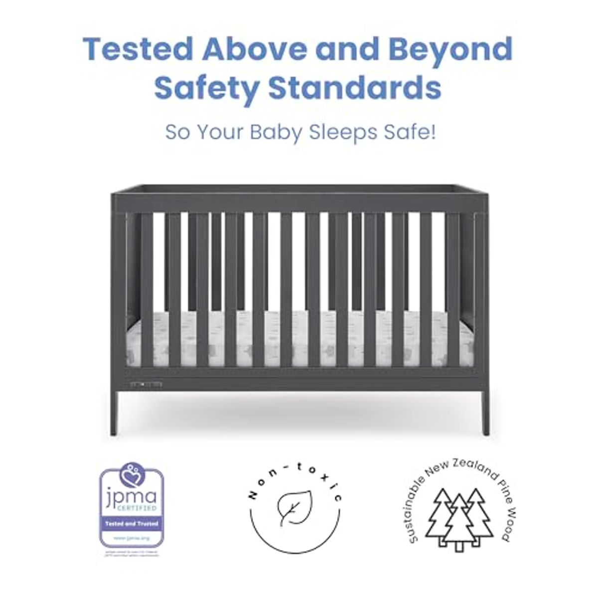 Delta Children Hayes 4-in-1 Convertible Crib - Greenguard Gold Certified, Charcoal Grey