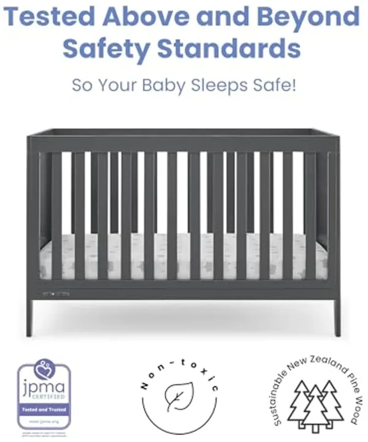 Delta Children Hayes 4-in-1 Convertible Crib - Greenguard Gold Certified, Charcoal Grey