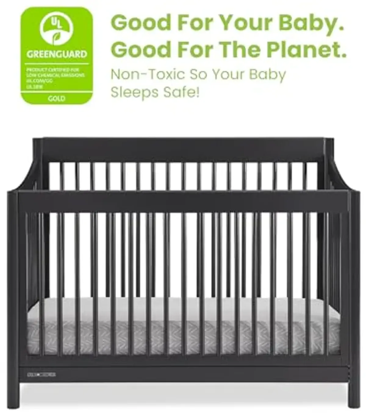 Delta Children Brooks 6-in-1 Convertible Crib - Greenguard Gold Certified, Midnight Grey