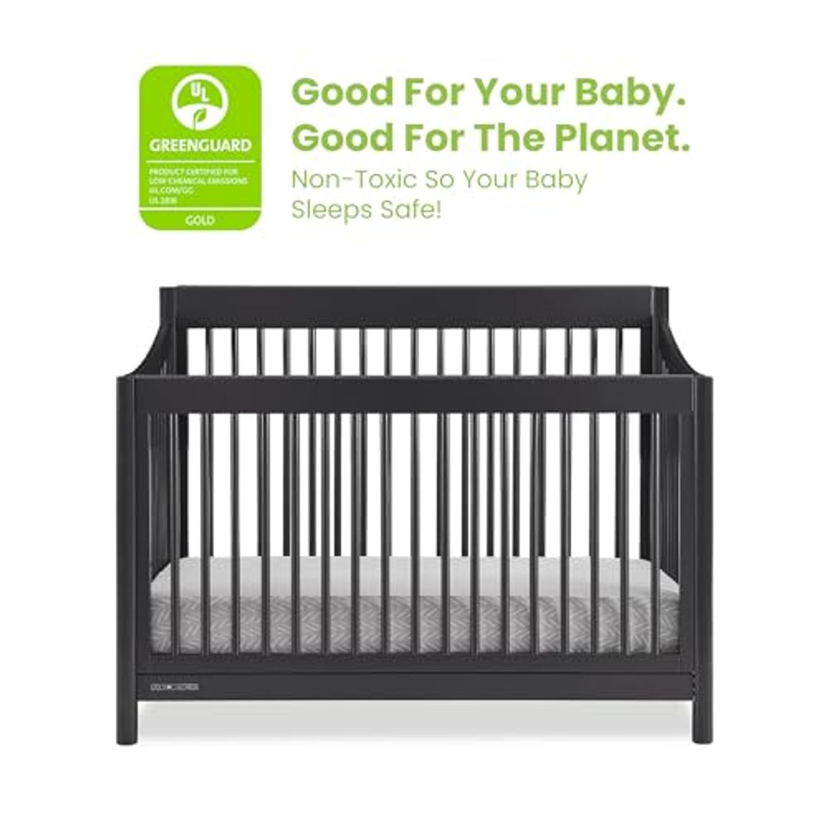 Delta Children Brooks 6-in-1 Convertible Crib - Greenguard Gold Certified, Midnight Grey