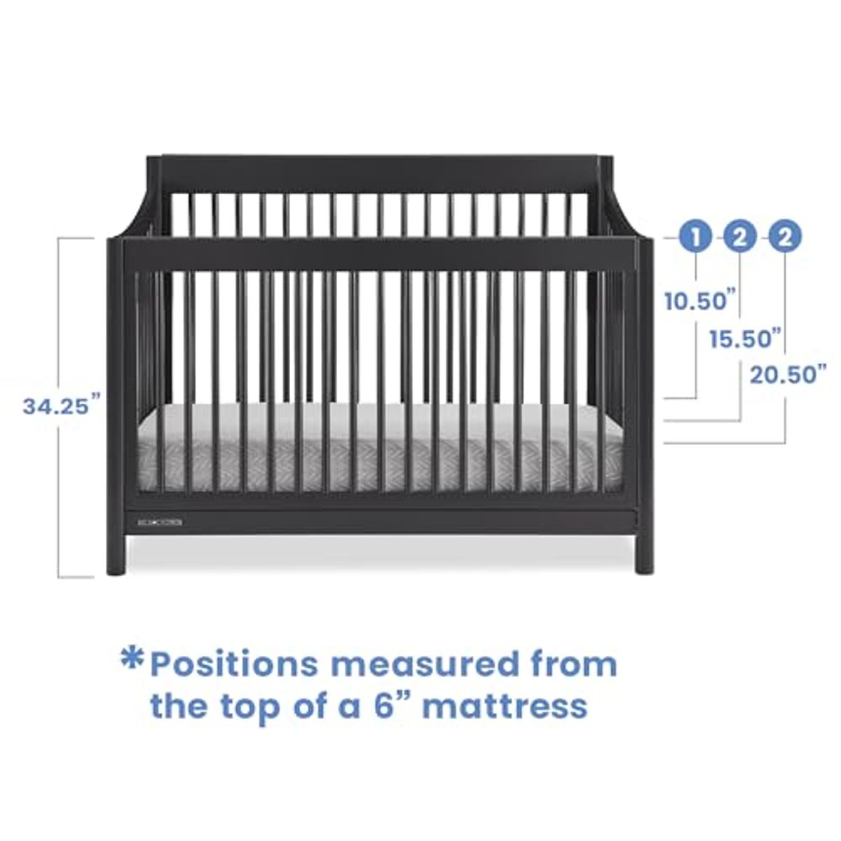 Delta Children Brooks 6-in-1 Convertible Crib - Greenguard Gold Certified, Midnight Grey