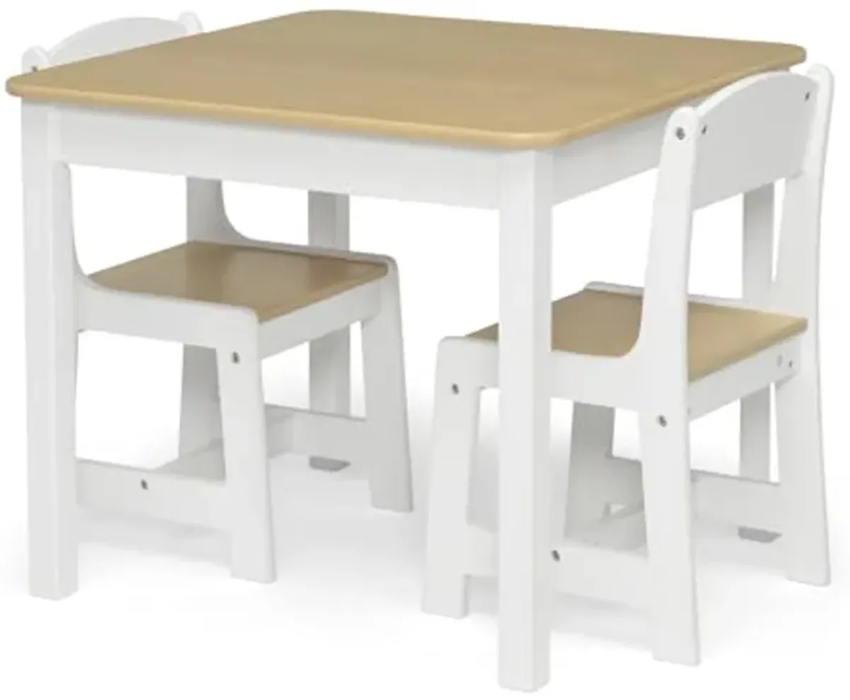 Delta Children MySize Kids Wood Table and Chair Set (2 Chairs Included) - Ideal for Arts & Crafts, Snack Time, Homeschooling, Homework & More, Bianca White/Natural