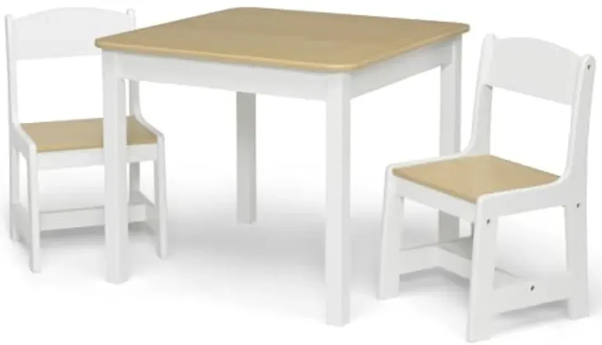 Delta Children MySize Kids Wood Table and Chair Set (2 Chairs Included) - Ideal for Arts & Crafts, Snack Time, Homeschooling, Homework & More, Bianca White/Natural