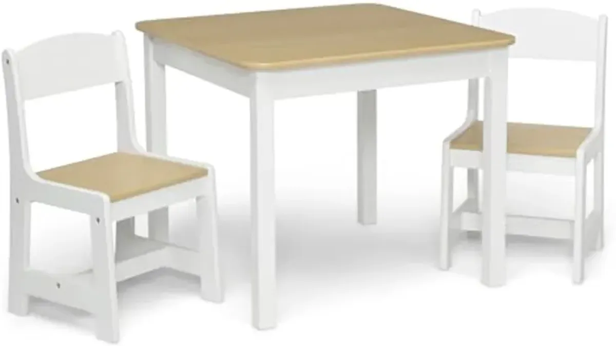 Delta Children MySize Kids Wood Table and Chair Set (2 Chairs Included) - Ideal for Arts & Crafts, Snack Time, Homeschooling, Homework & More, Bianca White/Natural