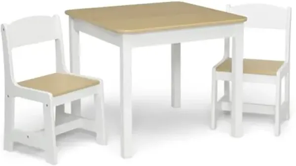 Delta Children MySize Kids Wood Table and Chair Set (2 Chairs Included) - Ideal for Arts & Crafts, Snack Time, Homeschooling, Homework & More, Bianca White/Natural