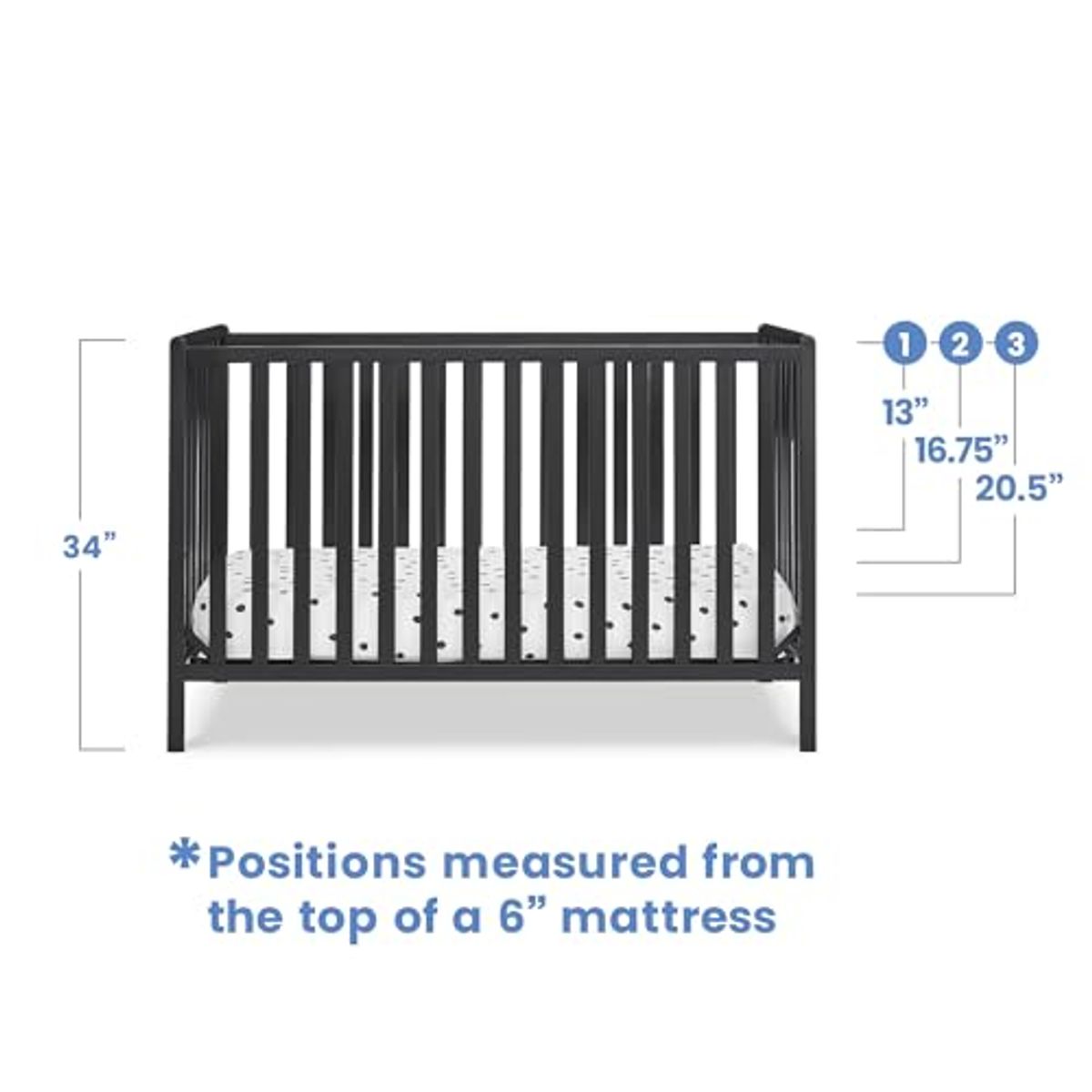 Delta Children Heartland 4-in-1 Convertible Crib, Black