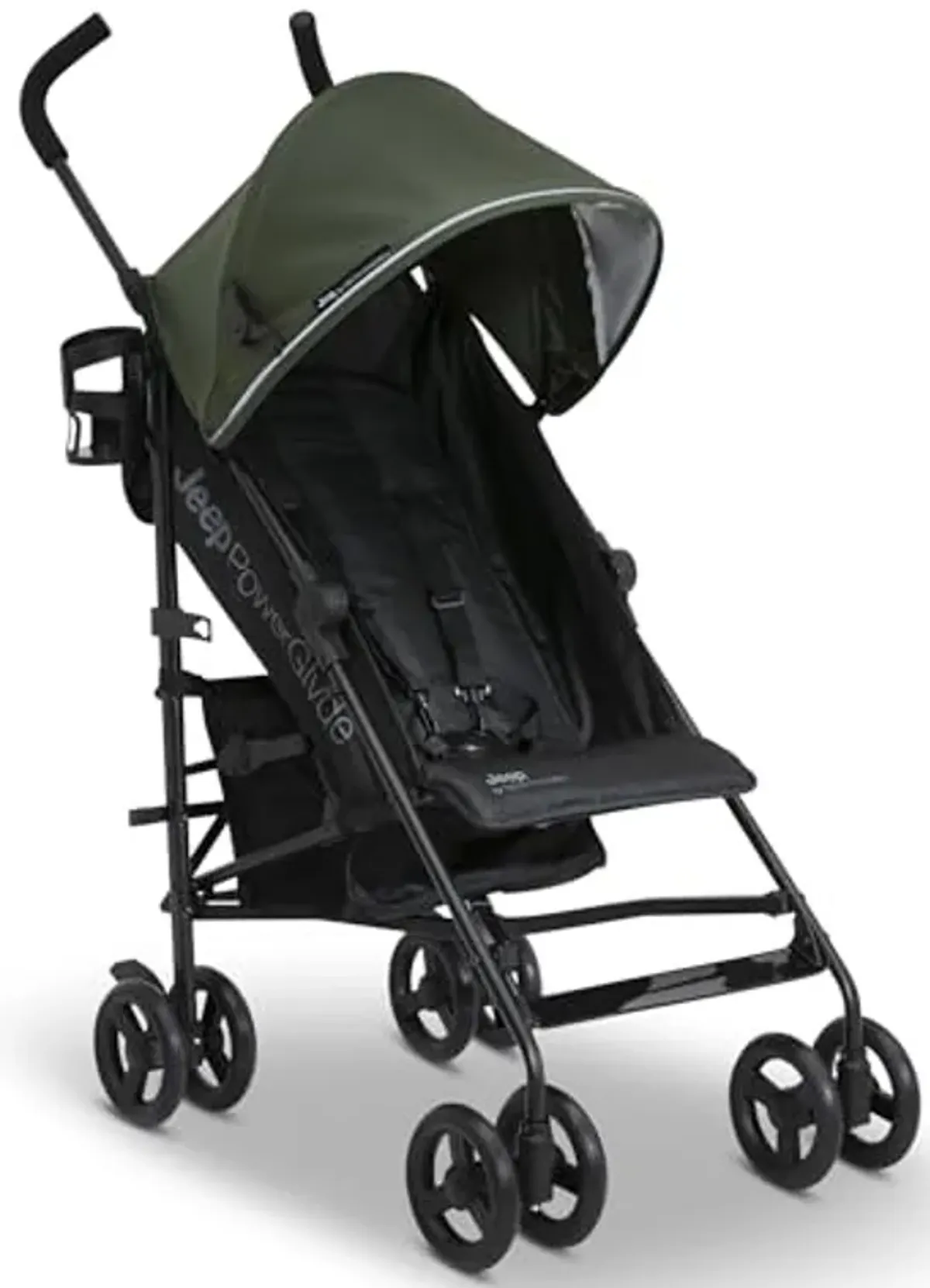 Jeep PowerGlyde Stroller by Delta Children Lightweight Travel Stroller with Smoothest Ride & Compact Fold, 3-Position Recline, Extra Large Storage Basket, Olive Green