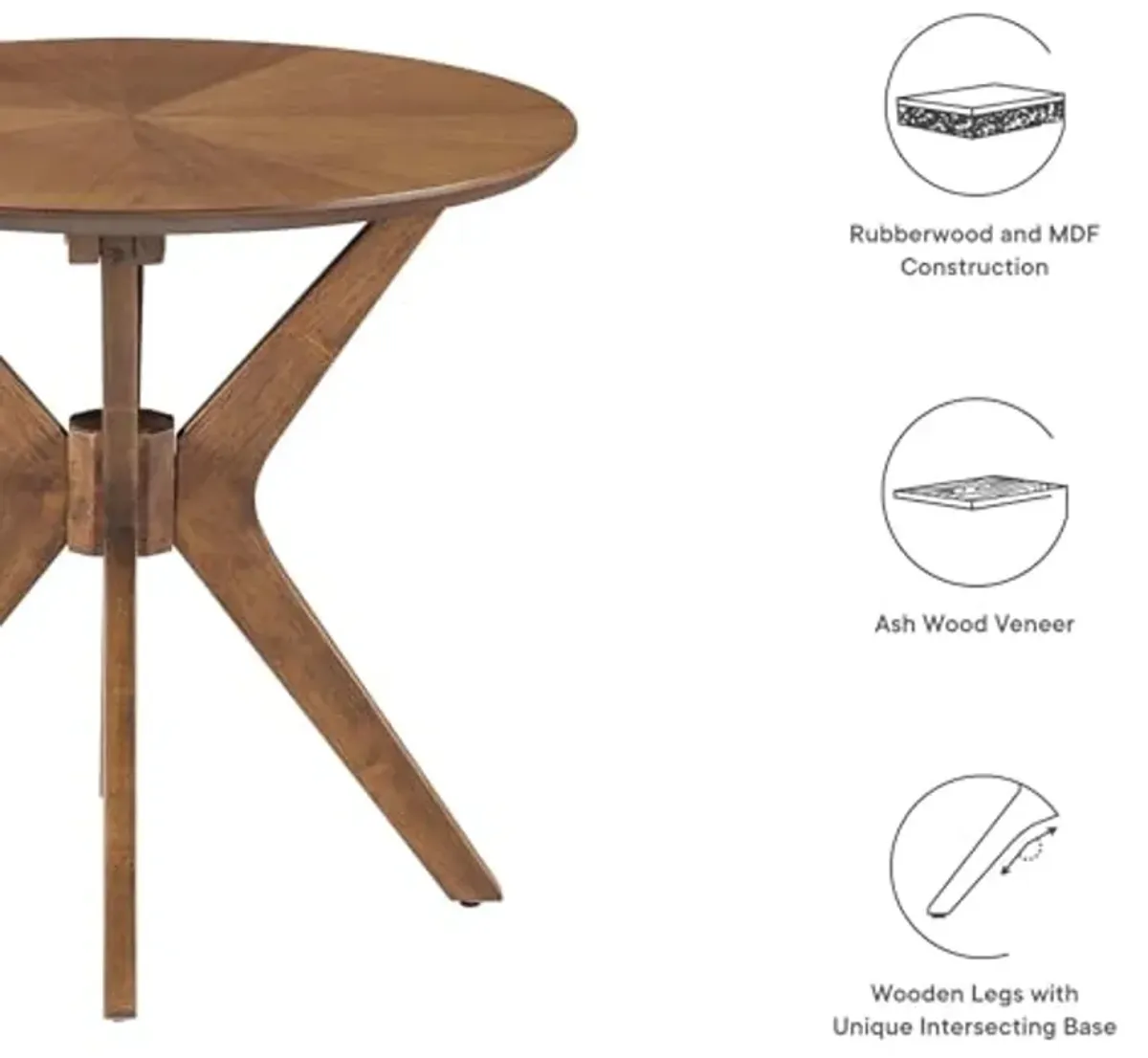 Modway EEI-6558-WAL Crossroads 24” Round Wood Side Table, Walnut