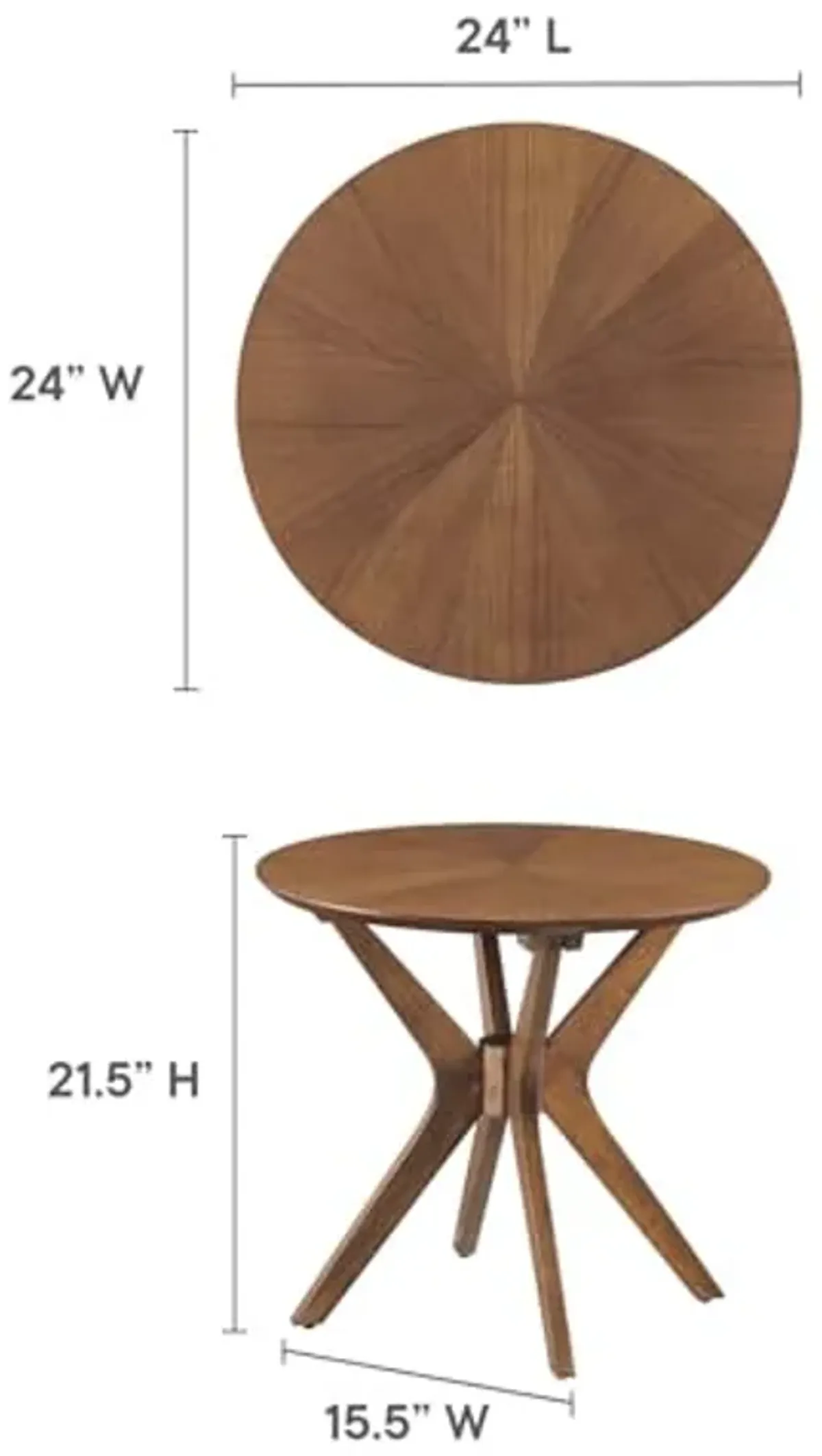 Modway EEI-6558-WAL Crossroads 24” Round Wood Side Table, Walnut