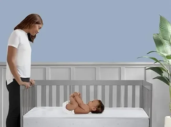 Simmons Kids Silver Nights Dual Sided 2-Stage Baby Crib Mattress and Toddler Mattress - GREENGUARD Gold – Waterproof - Sustainably Sourced Core Fiber Core, Grey