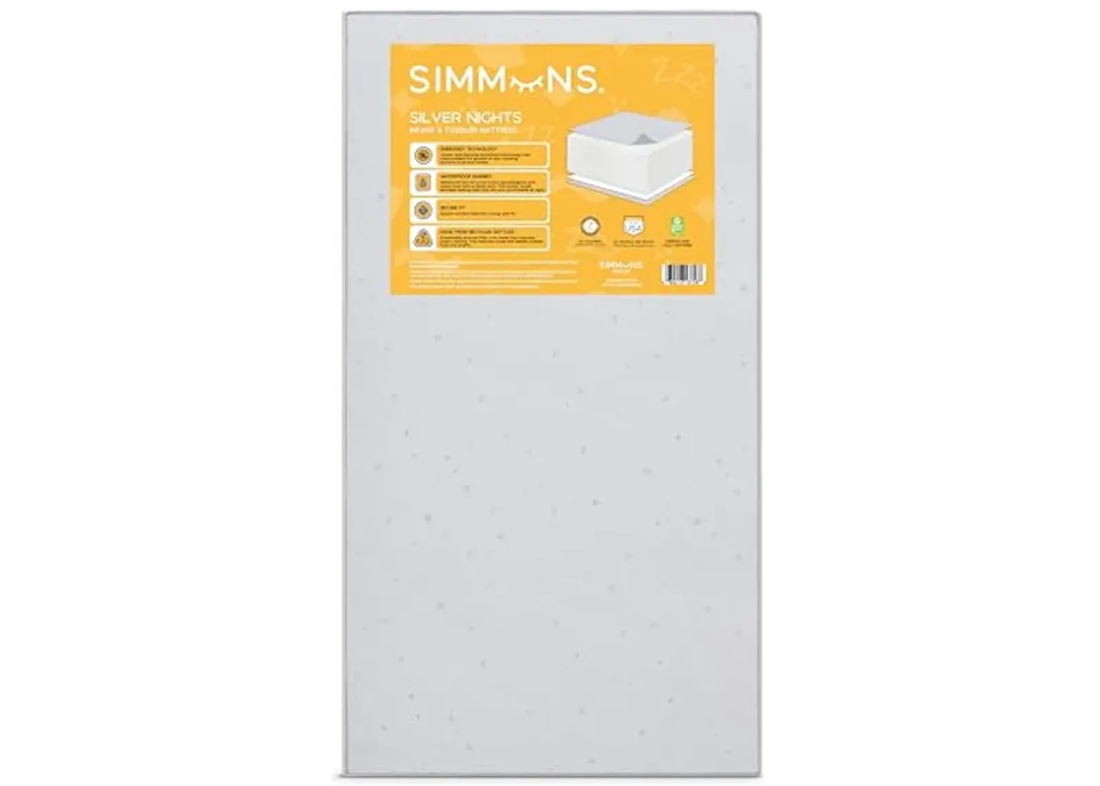 Simmons Kids Silver Nights Dual Sided 2-Stage Baby Crib Mattress and Toddler Mattress - GREENGUARD Gold – Waterproof - Sustainably Sourced Core Fiber Core, Grey