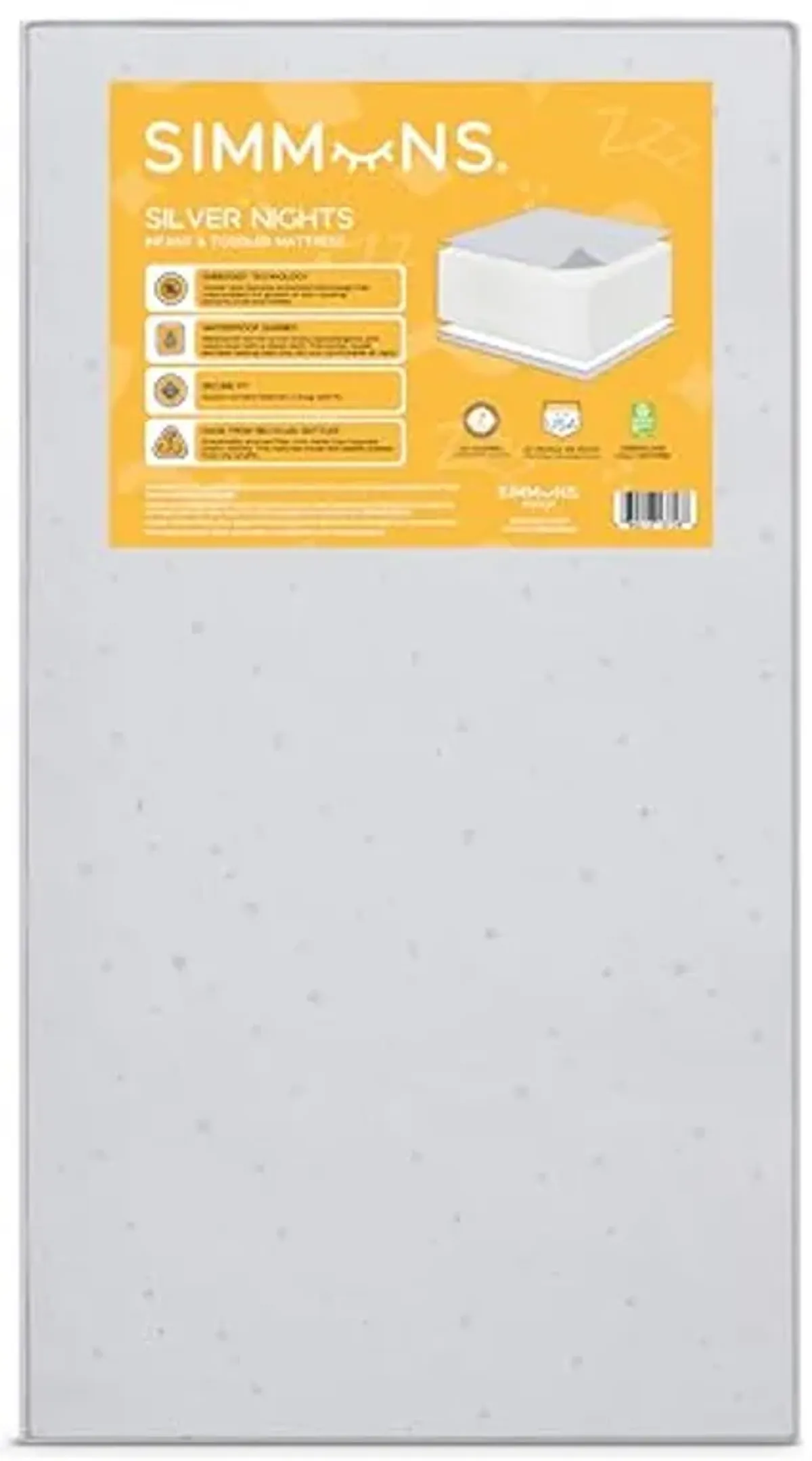 Simmons Kids Silver Nights Dual Sided 2-Stage Baby Crib Mattress and Toddler Mattress - GREENGUARD Gold – Waterproof - Sustainably Sourced Core Fiber Core, Grey