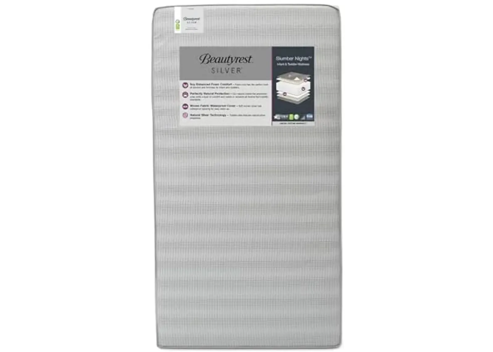 Beautyrest Silver Slumber Nights Dual Sided 2-Stage Crib Mattress and Toddler Mattress - GREENGUARD Gold – Waterproof - Plant Based Soy Foam Core, Grey