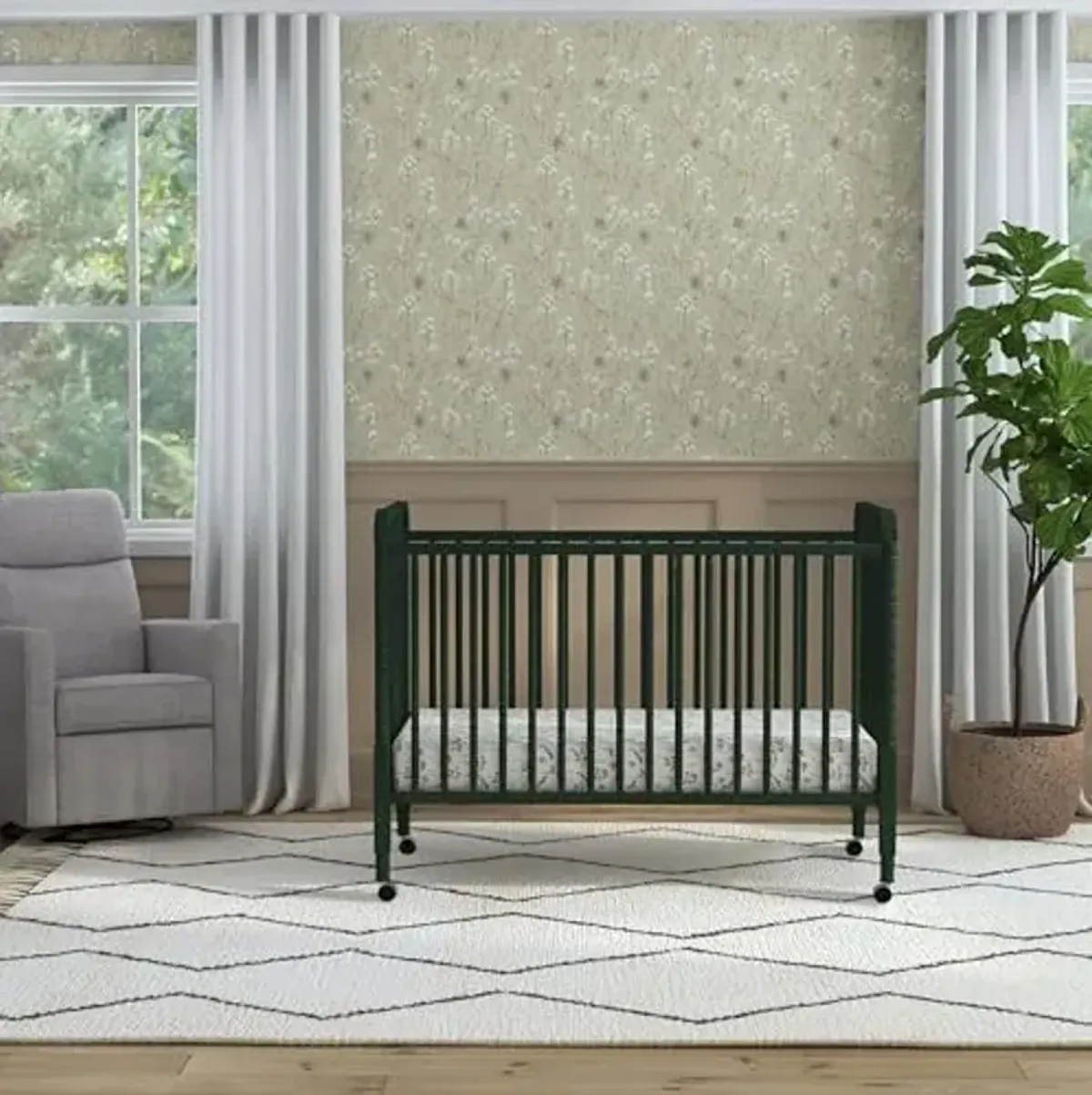 DaVinci Jenny Lind 3-in-1 Convertible Baby Crib - GREENGUARD Gold Certified Portable Convertible Baby Crib to Toddler Bed, Daybed - Durable & Easy to Assemble - 4 Adjustable Mattress Heights - Green