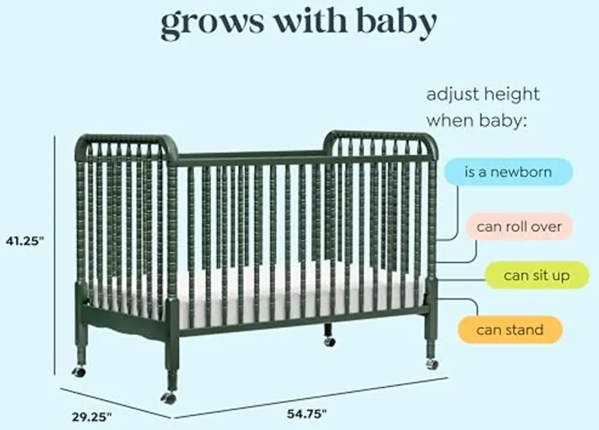 DaVinci Jenny Lind 3-in-1 Convertible Crib in Forest Green, Removable Wheels, Greenguard Gold