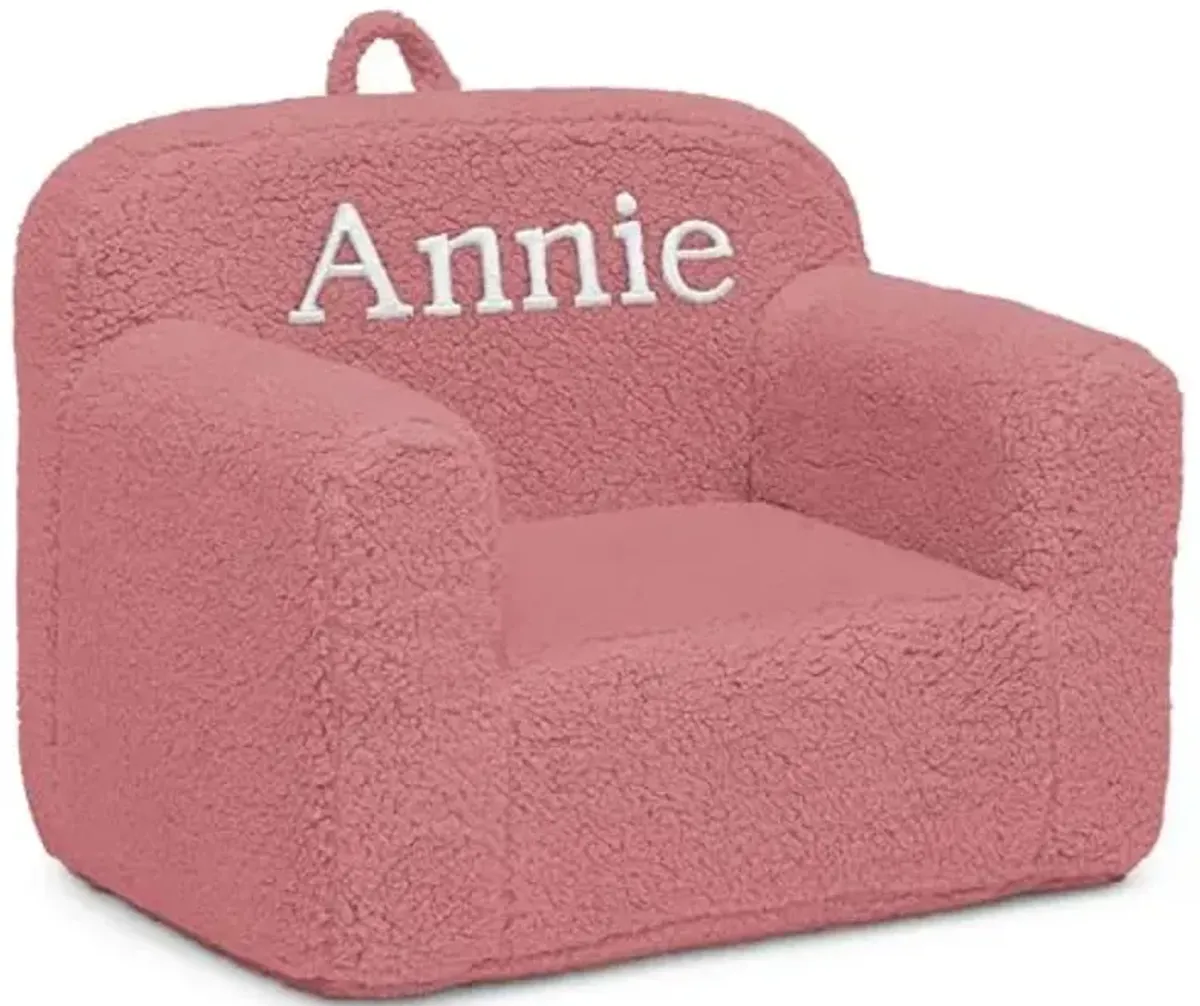 Delta Children Personalized Sherpa Cozee Chair - Customize with Name – Foam Kids Chair for Ages 18 Months and Up, Rose