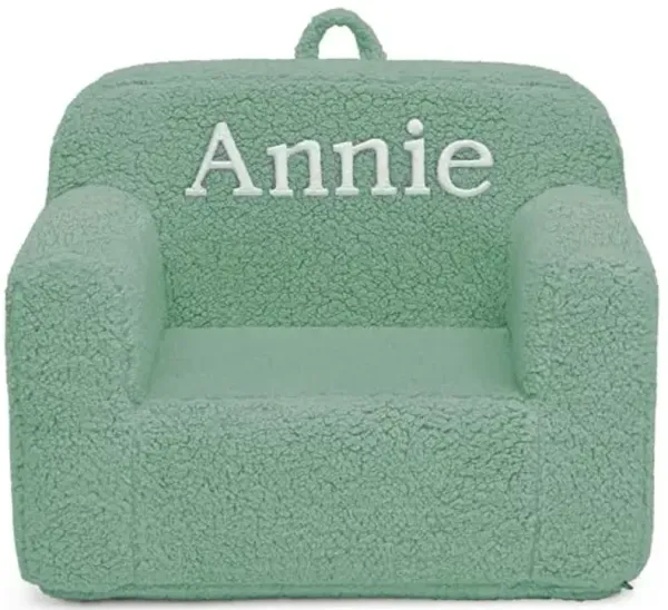 Delta Children Personalized Sherpa Cozee Chair - Customize with Name – Foam Kids Chair for Ages 18 Months and Up, Sage