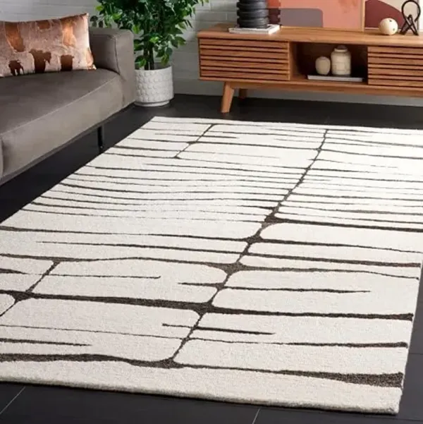 SAFAVIEH Ebony Collection Area Rug - 3' x 5', Ivory & Dark Brown, Modern Design, Handmade Wool, Ideal for The Living Room, Bedroom, Dining Room (EBN406T-3)