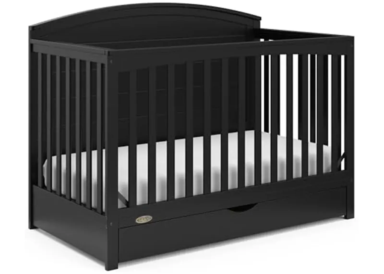 Graco Bellwood 5-in-1 Convertible Crib with Drawer (Black) - GREENGUARD Gold Certified, Full-Size Storage Drawer, Converts to Toddler Bed and Full-Size Bed