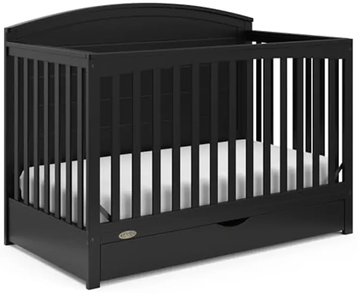 Graco Bellwood 5-in-1 Convertible Crib with Drawer (Black) - GREENGUARD Gold Certified, Full-Size Storage Drawer, Converts to Toddler Bed and Full-Size Bed