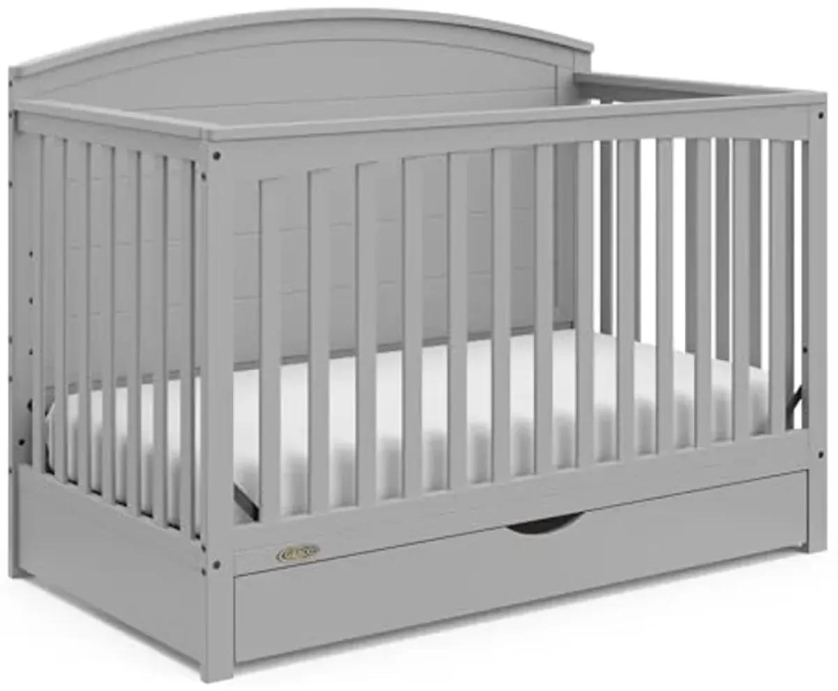 Graco Bellwood 5-in-1 Convertible Crib with Drawer (Pebble Gray) - GREENGUARD Gold Certified, Full-Size Storage Drawer, Converts to Toddler Bed and Full-Size Bed