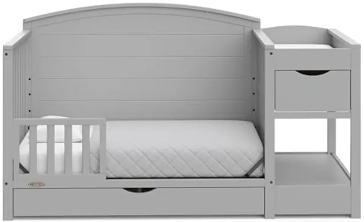 Graco Bellwood 5-in-1 Convertible Crib & Changer with Drawer (Pebble Gray) - GREENGUARD Gold Certified, Full-Size Storage Drawer, Converts to Toddler Bed