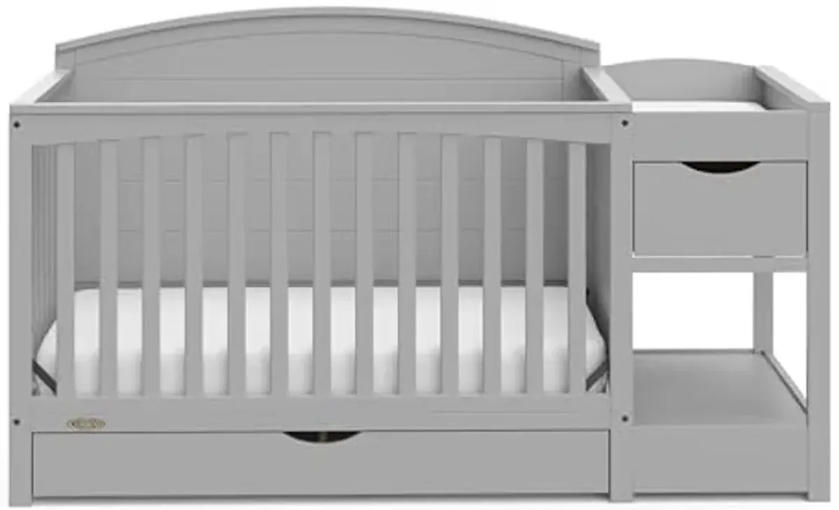 Graco Bellwood 5-in-1 Convertible Crib & Changer with Drawer (Pebble Gray) - GREENGUARD Gold Certified, Full-Size Storage Drawer, Converts to Toddler Bed