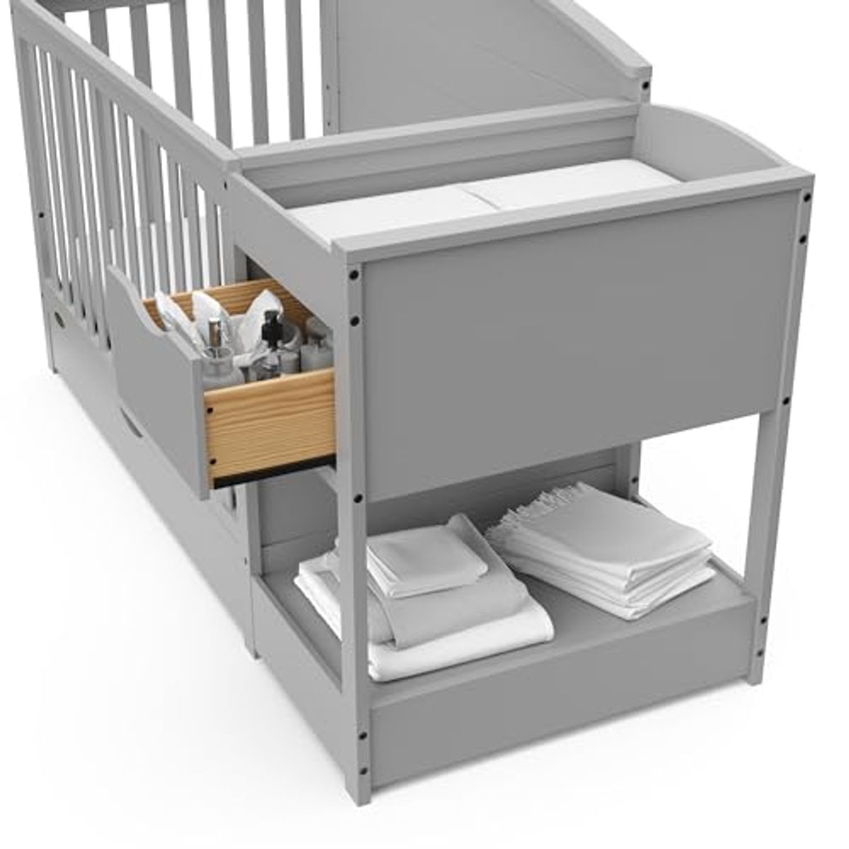 Graco Bellwood 5-in-1 Convertible Crib & Changer with Drawer (Pebble Gray) - GREENGUARD Gold Certified, Full-Size Storage Drawer, Converts to Toddler Bed