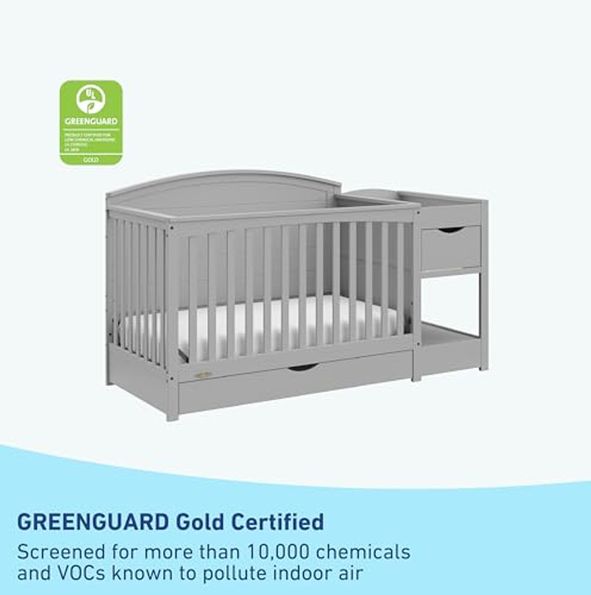 Graco Bellwood 5-in-1 Convertible Crib & Changer with Drawer (Pebble Gray) - GREENGUARD Gold Certified, Full-Size Storage Drawer, Converts to Toddler Bed