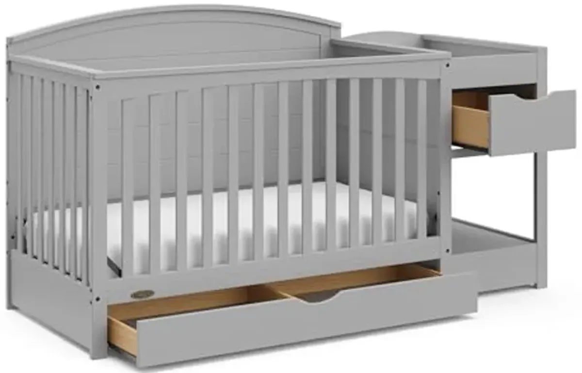 Graco Bellwood 5-in-1 Convertible Crib & Changer with Drawer (Pebble Gray) - GREENGUARD Gold Certified, Full-Size Storage Drawer, Converts to Toddler Bed