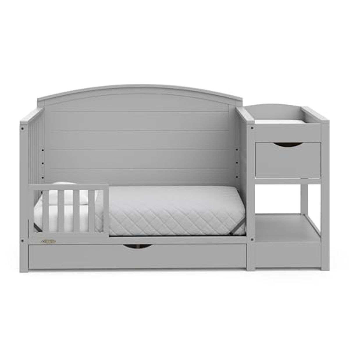 Graco Bellwood 5-in-1 Convertible Crib & Changer with Drawer (Pebble Gray) - GREENGUARD Gold Certified, Full-Size Storage Drawer, Converts to Toddler Bed