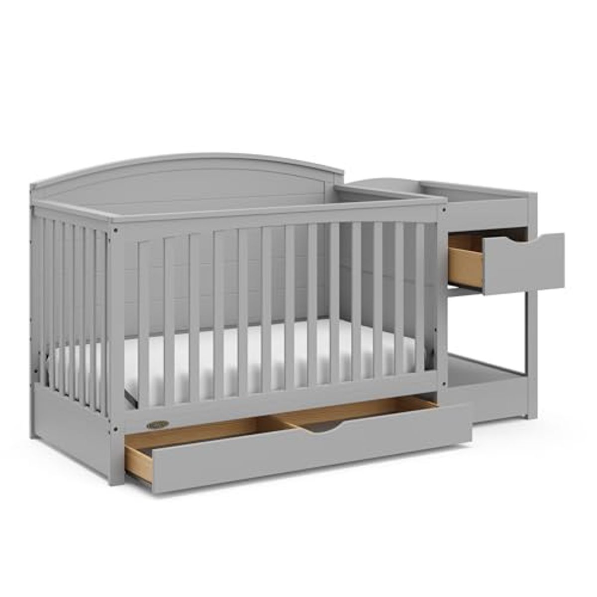 Graco Bellwood 5-in-1 Convertible Crib & Changer with Drawer (Pebble Gray) - GREENGUARD Gold Certified, Full-Size Storage Drawer, Converts to Toddler Bed