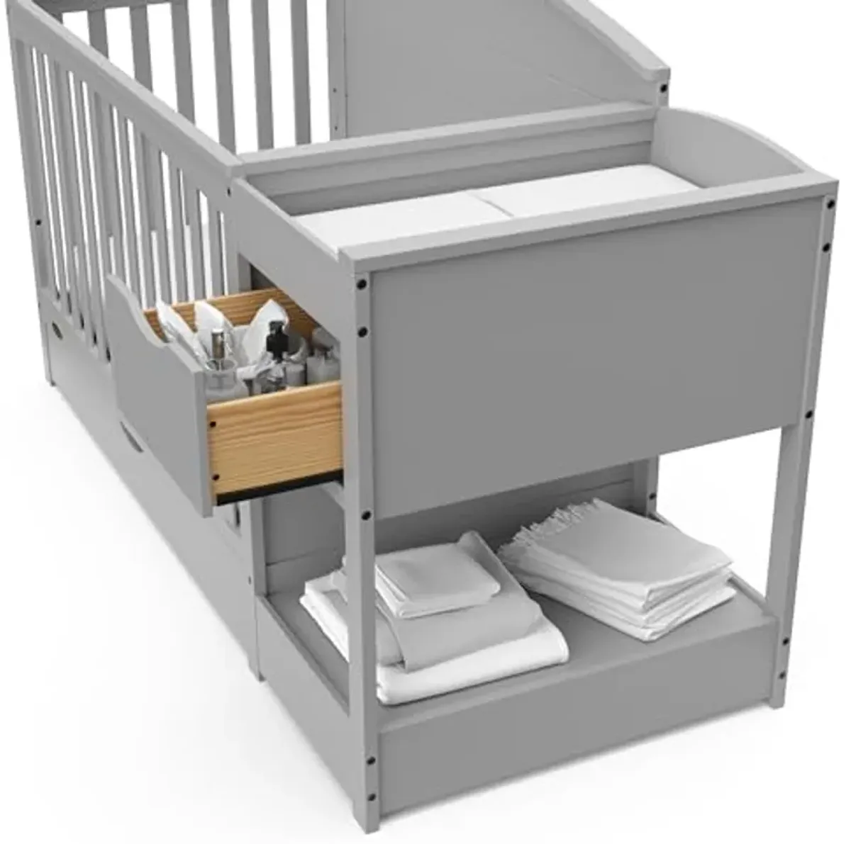 Graco Bellwood 5-in-1 Convertible Crib & Changer with Drawer (Pebble Gray) - GREENGUARD Gold Certified, Full-Size Storage Drawer, Converts to Toddler Bed