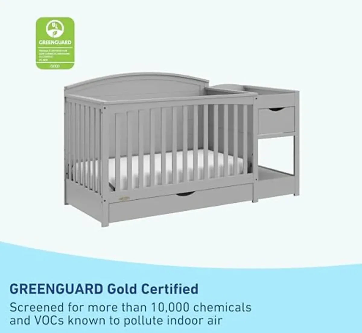 Graco Bellwood 5-in-1 Convertible Crib & Changer with Drawer (Pebble Gray) - GREENGUARD Gold Certified, Full-Size Storage Drawer, Converts to Toddler Bed