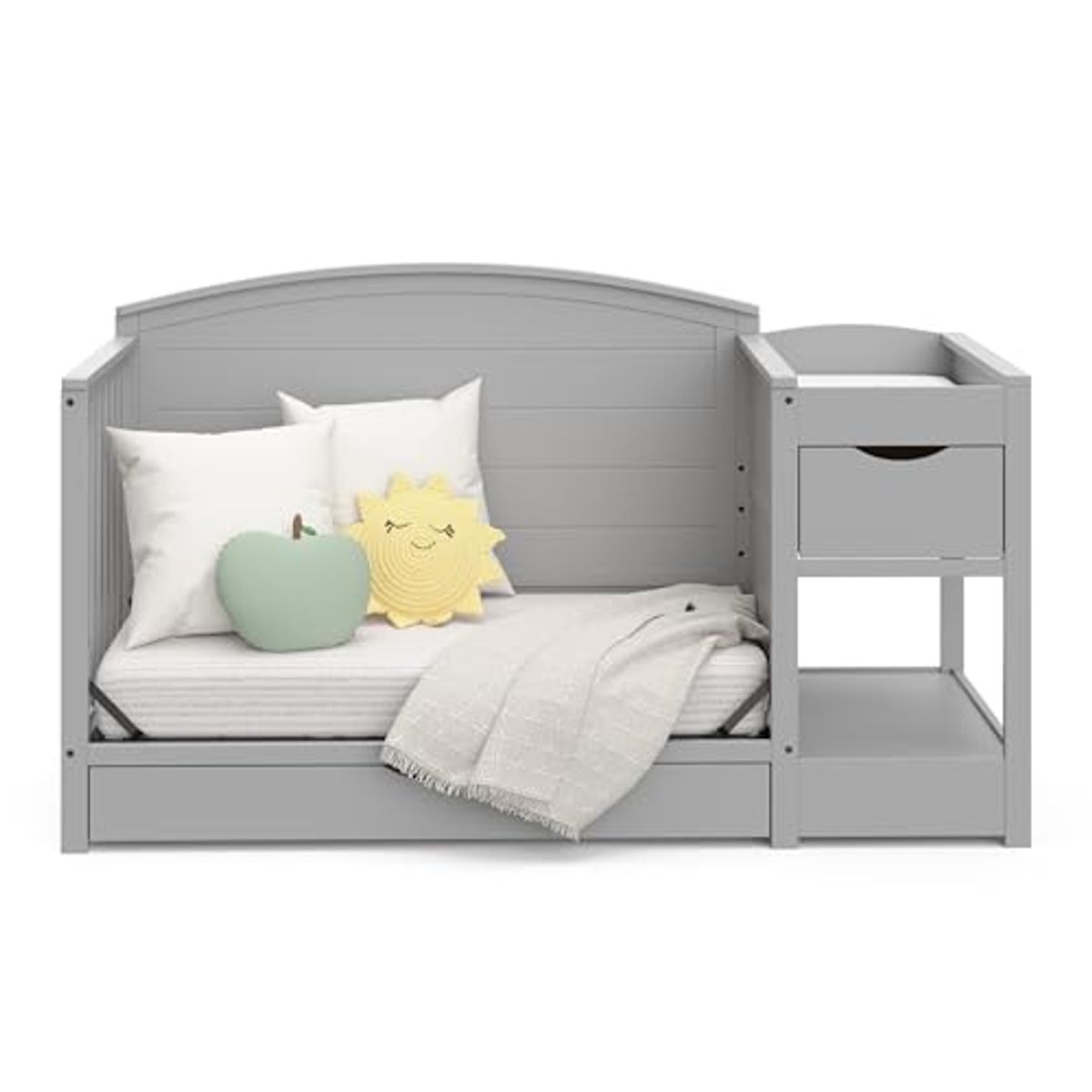 Graco Bellwood 5-in-1 Convertible Crib & Changer with Drawer (Pebble Gray) - GREENGUARD Gold Certified, Full-Size Storage Drawer, Converts to Toddler Bed